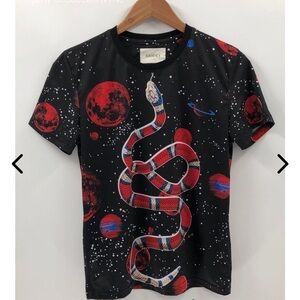 Gucci Black Tee with Red and Blue Snake Design